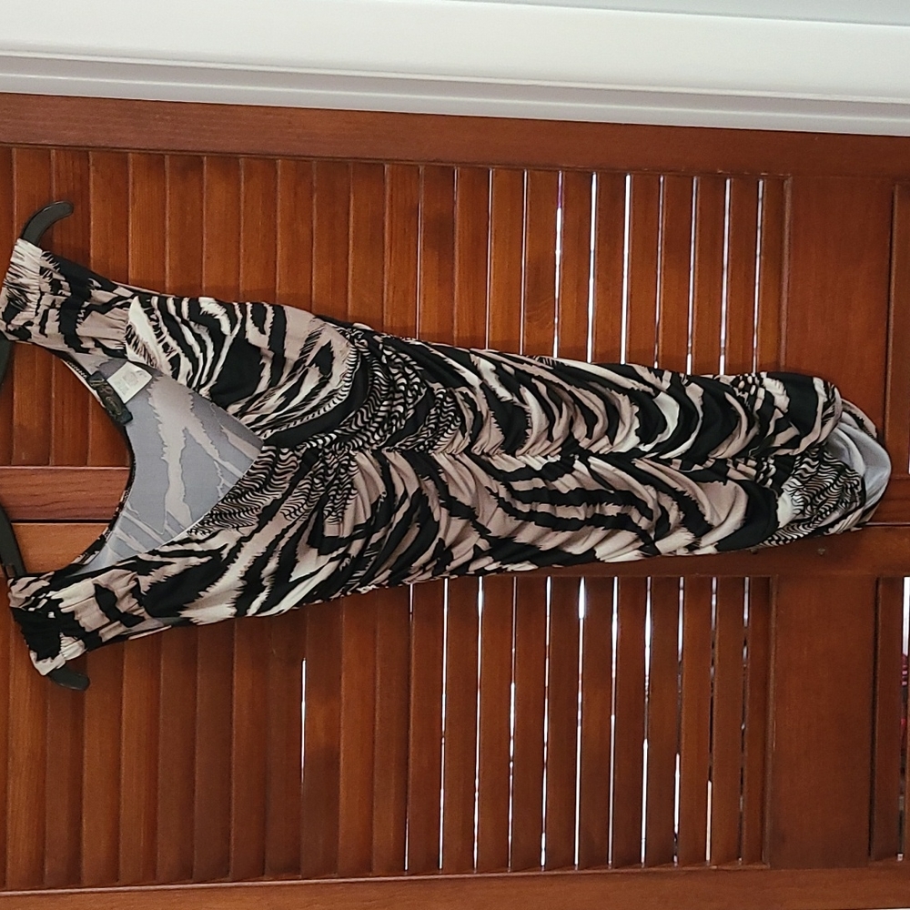 Mandee Rouched dress Black/Tan Zebra Print Size S Worn Once